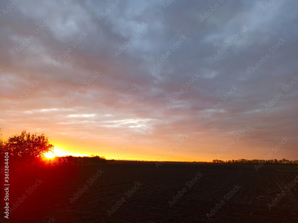 sunset above agricultural field