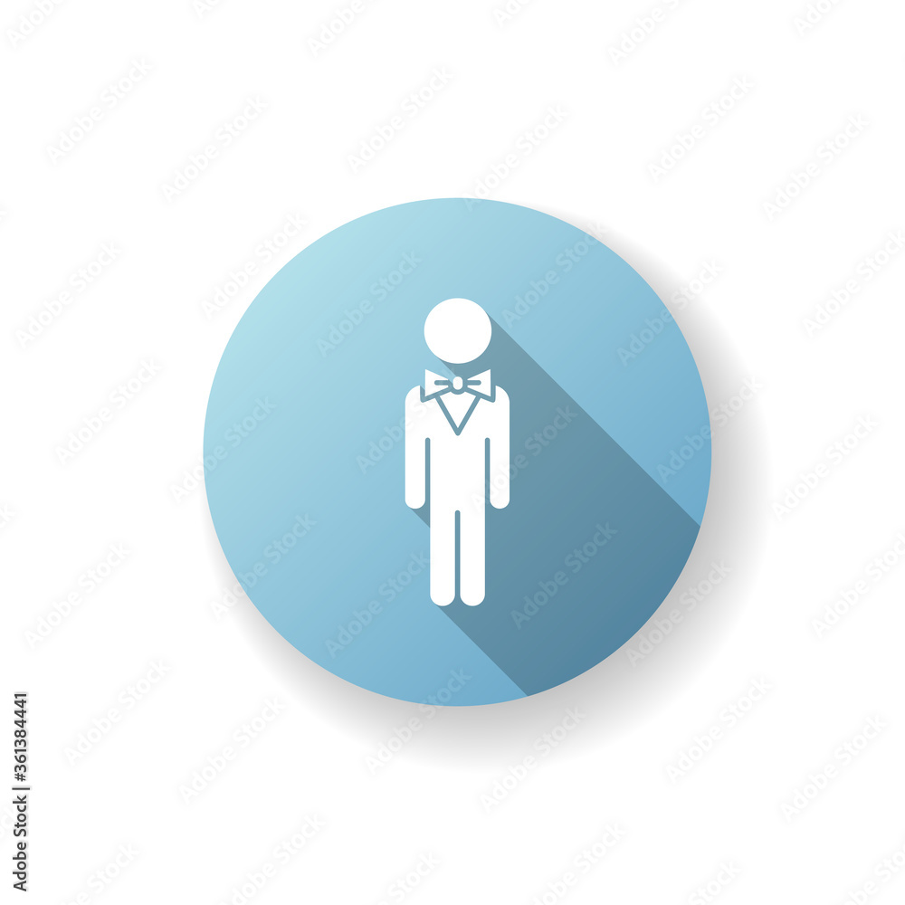 Concierge blue flat design long shadow glyph icon. Hotel manager. Person in suit. Business man in official apparel. Event management staff. Corporate professional. Silhouette RGB color illustration Concierge blue flat design long shadow glyph icon. Hotel manager. Person in suit. Business man in official apparel. Event management staff. Corporate professional. Silhouette RGB color illustration