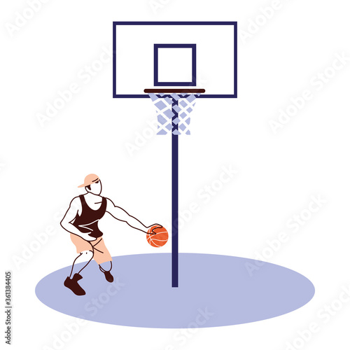 basketball player man with ball and backboard vector design