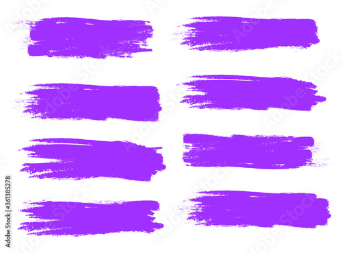 Violet brush stroke set isolated on white background. Trendy brush stroke vector for ink paint, grunge backdrop, dirt banner, watercolor design and dirty texture. Brush stroke vector