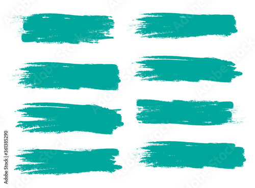 Turquoise brush stroke set isolated on white background. Trendy brush stroke vector for ink paint, grunge backdrop, dirt banner, watercolor design and dirty texture. Brush stroke vector