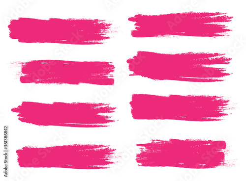 Pink brush stroke set isolated on white background. Trendy brush stroke vector for ink paint, grunge backdrop, dirt banner, watercolor design and dirty texture. Brush stroke vector