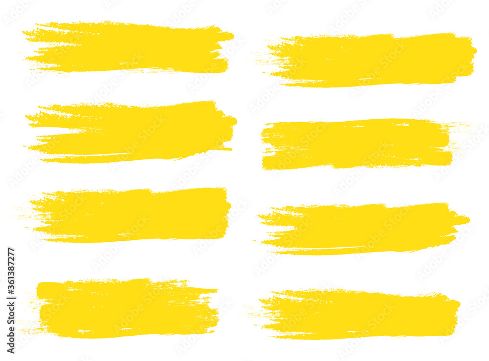Yellow brush stroke set isolated on white background. Trendy brush stroke vector for ink paint, grunge backdrop, dirt banner, watercolor design and dirty texture. Brush stroke vector Yellow brush stroke set isolated on white background. Trendy brush stroke vector for ink paint, grunge backdrop, dirt banner, watercolor design and dirty texture. Brush stroke vector