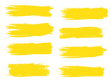 Yellow brush stroke set isolated on white background. Trendy brush stroke vector for ink paint, grunge backdrop, dirt banner, watercolor design and dirty texture. Brush stroke vector