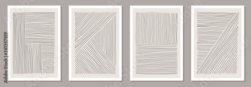 Trendy set of abstract creative minimal artistic hand sketched compositions