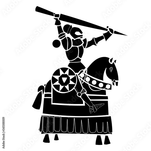 Black knight. Horse knight illustration in silhouette