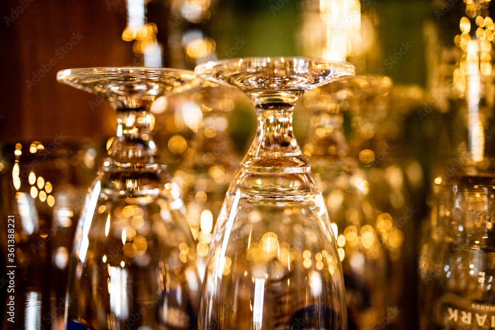 Close up of small empty glasses in the night club Close up of small empty glasses in the night club