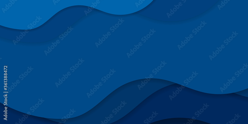 Elegant curvy swirl waves background design with midnight blue, very dark blue and teal blue color. Paper cut Background