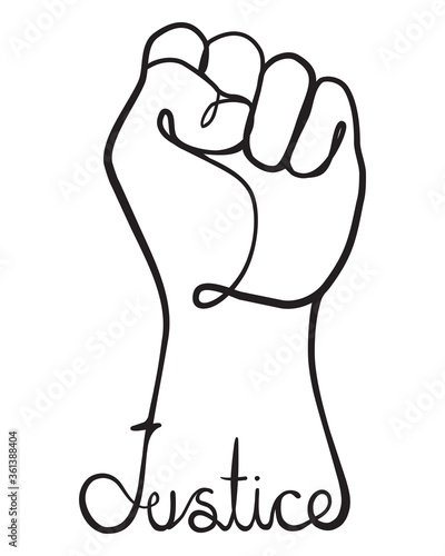 Justice Line Art Vector Illustration with Rising Fist.