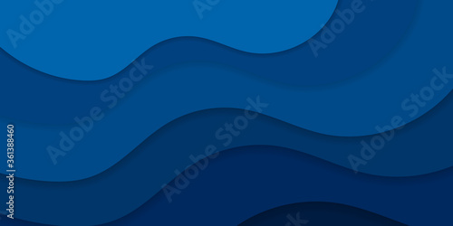 Elegant curvy swirl waves background design with midnight blue, very dark blue and teal blue color. Paper cut Background