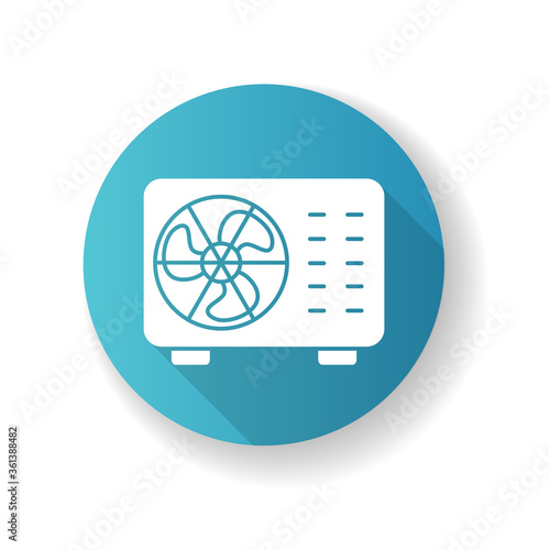 Split air conditioner blue flat design long shadow glyph icon. Interior environment refrigeration system. Domestic cooling or heating appliance. Mini split AC Silhouette RGB color illustration