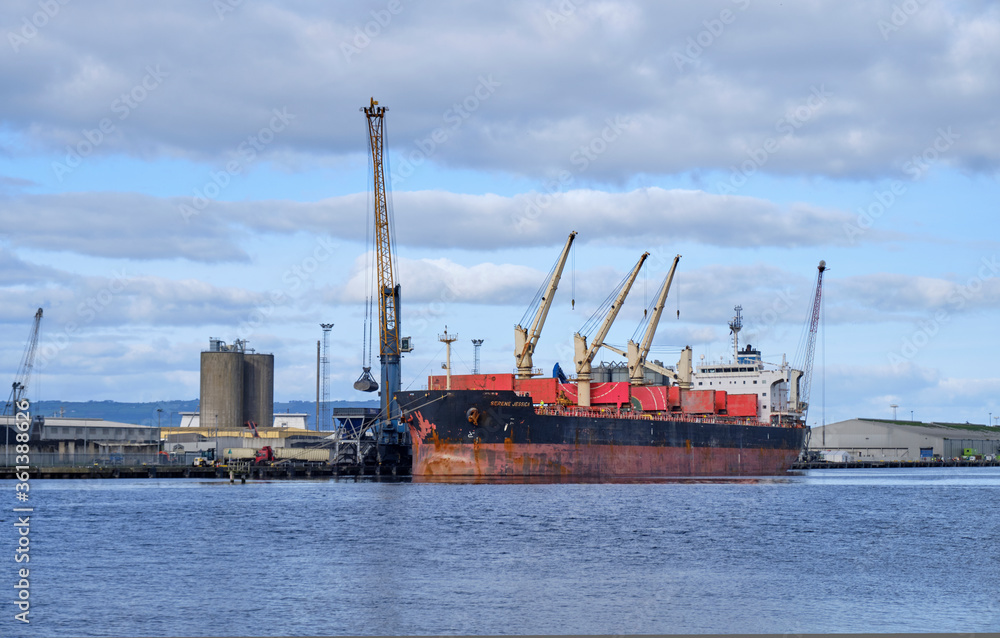 Belfast, UK. October 12, 2019.  Ship being unload at the Port of Belfast, Northern Ireland