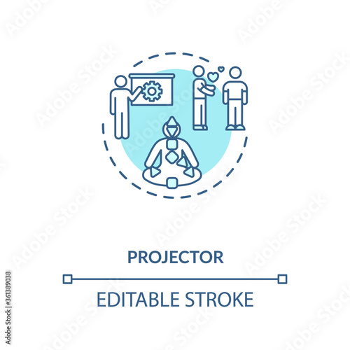 Projector turquoise concept icon. Focus on relationship. Body graph for self understanding. Human design type idea thin line illustration. Vector isolated outline RGB color drawing. Editable stroke