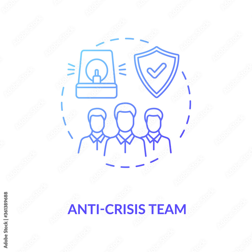 Anti-crisis team concept icon. Workplace safety guidelines idea thin line illustration. Team protect company against crisis. Vector isolated outline RGB color drawing Anti-crisis team concept icon. Workplace safety guidelines idea thin line illustration. Team protect company against crisis. Vector isolated outline RGB color drawing