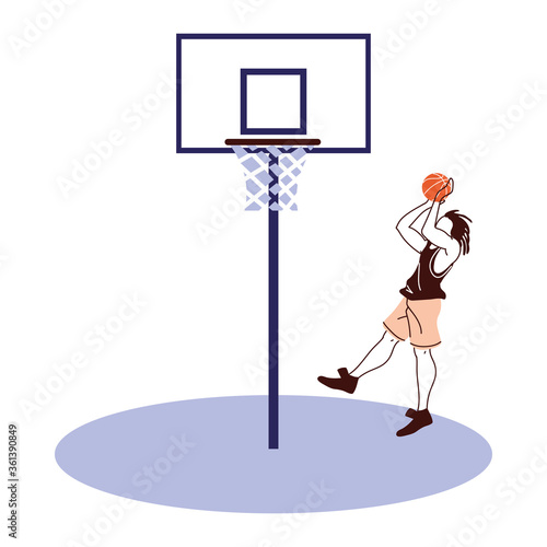 basketball player man with ball jumping to backboard vector design