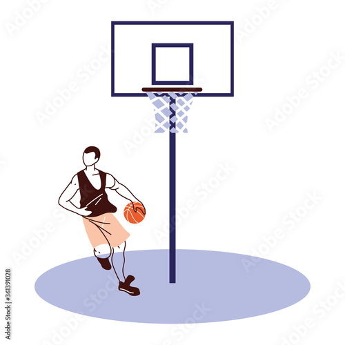 basketball player man with ball and backboard vector design