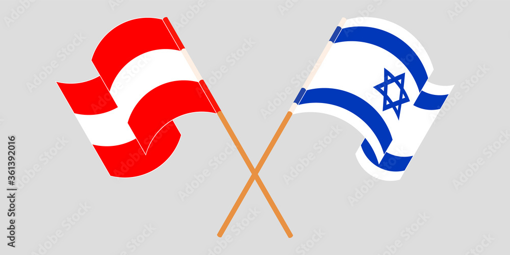 Crossed and waving flags of Israel and Austria Crossed and waving flags of Israel and Austria