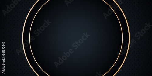 Dark blue tone abstract background overlap layer. Realistic golden line and textured background. Futuristic design concept.