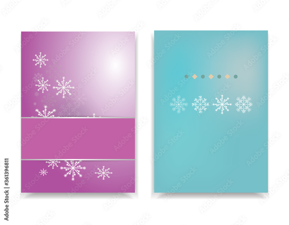 Winter background design of white snowflake with copy space Snowfall frozen poster. Color background. Jpeg illustration