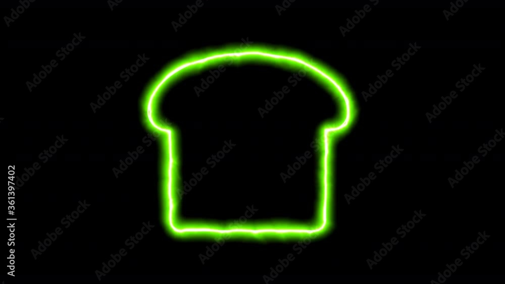 The appearance of the green neon symbol bread slice. Flicker, In - Out. Alpha channel Premultiplied - Matted with color black The appearance of the green neon symbol bread slice. Flicker, In - Out. Alpha channel Premultiplied - Matted with color black