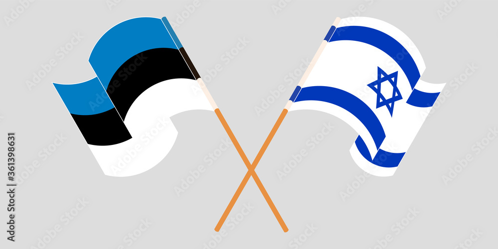 Crossed and waving flags of Israel and Estonia Crossed and waving flags of Israel and Estonia