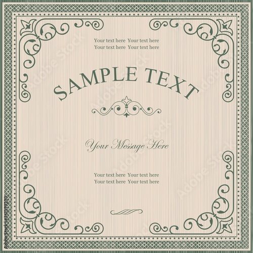 Vintage Frame on Retro Background Design. Template greeting card, invitation and advertising banner, brochure with space for text. Can be use for wedding, birthday, baby shower, menu 