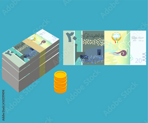 Vector isolated Kuwaiti dinar money currency for motion graphic, explained videos and printing