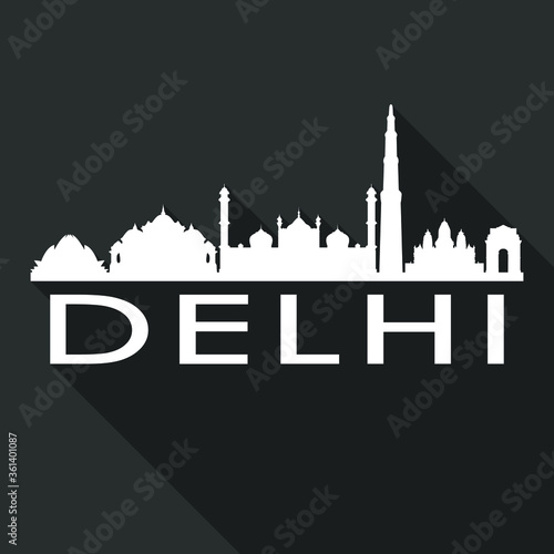 Delhi India Flat Icon Skyline Silhouette Design City Vector Art Famous Buildings