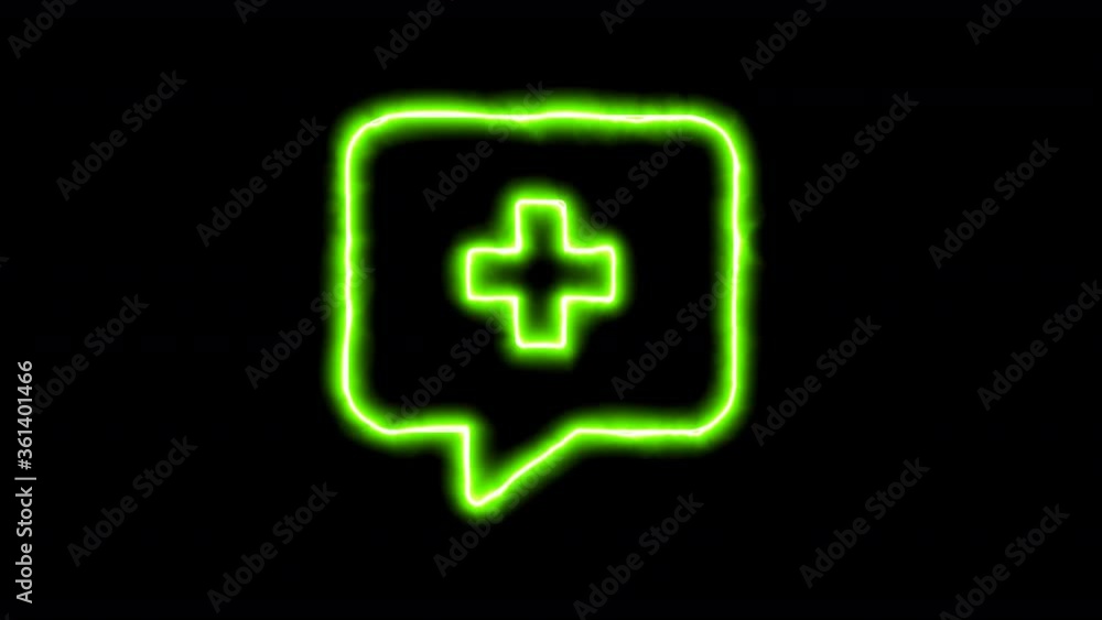 The appearance of the green neon symbol comment medical. Flicker, In - Out. Alpha channel Premultiplied - Matted with color black The appearance of the green neon symbol comment medical. Flicker, In - Out. Alpha channel Premultiplied - Matted with color black