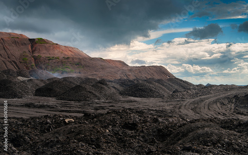 Closeup view from donbass slagheap on a stormy sky background.