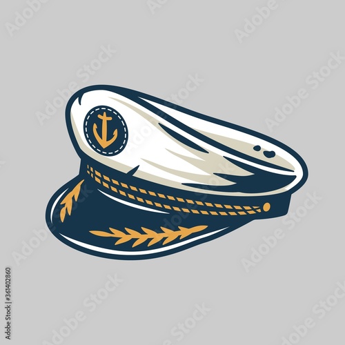 Marine captain cap, sailor nautical logo element