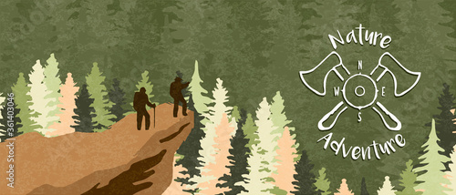 People climbing forest mountain for eco tourism