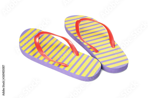 Colored flip flops isolated on white background