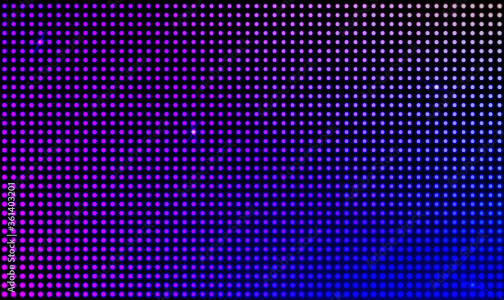 Led wall video screen with blue and purple dot lights on black background.  Vector background with grid pattern of pixels for led display. Digital  panel with mesh of diode lamps Stock Vector |