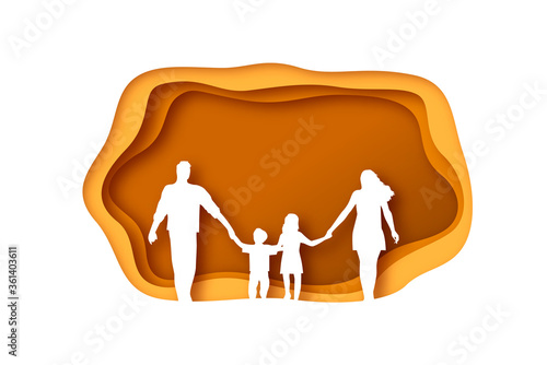 Family walking together in papercut template