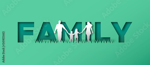Papercut family walking together concept