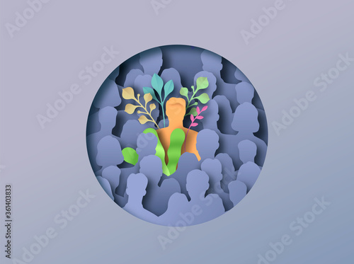Unique man standing out from crowd papercut
