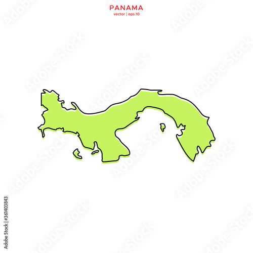 Green Map of Panama with Outline Vector Design Template. Editable Stroke