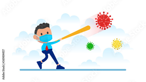 Prevention of Coronavirus disease. Man defeated the Coronavirus. Antivirus.
