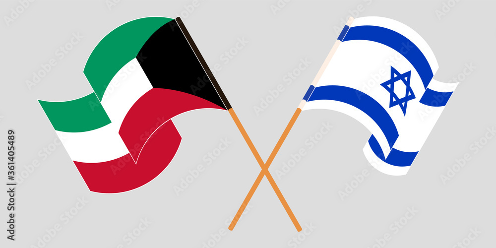 Crossed and waving flags of Israel and Kuwait Crossed and waving flags of Israel and Kuwait