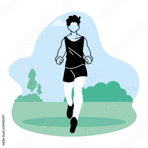 Man avatar running at park vector design