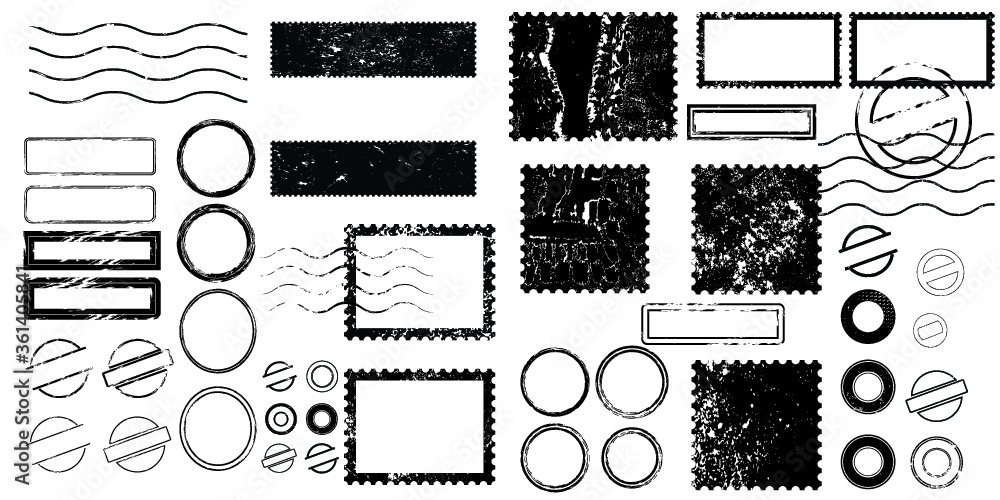 Obraz premium Postage stamps in grunge style. Set of textured postmarks . vector collection of vintage post marks.