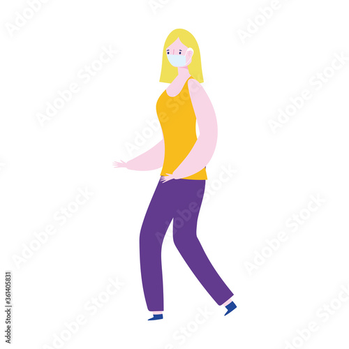 covid 19 coronavirus, young woman with protective mask prevention disease, isolated icon design white background
