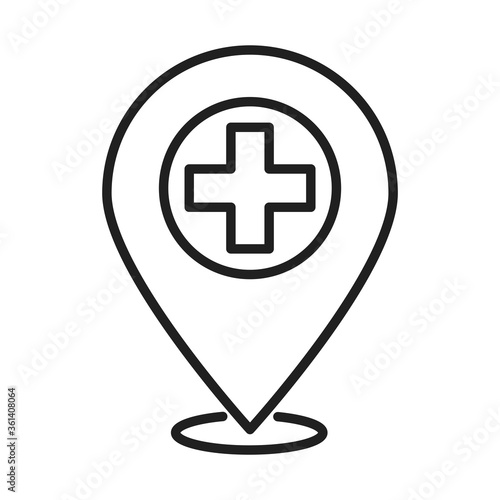 gps navigaton destinaton pin healthcare medical and hospital pictogram line style icon