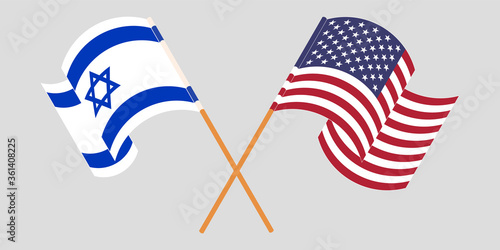 Crossed and waving flags of Israel and the USA
