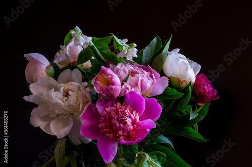 summer bouquet of peonies, roses and jasmine