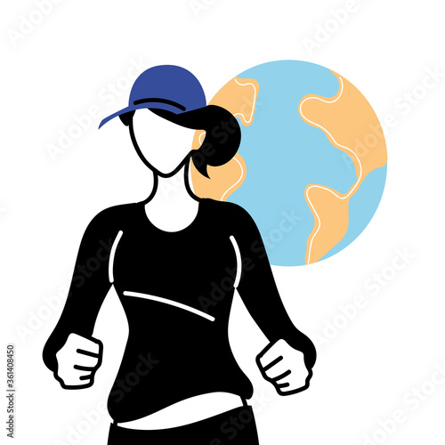 Woman avatar running with world vector design