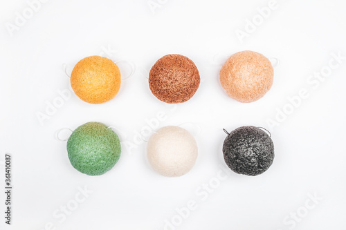 Zero waste concept flatlay with konjac sponges