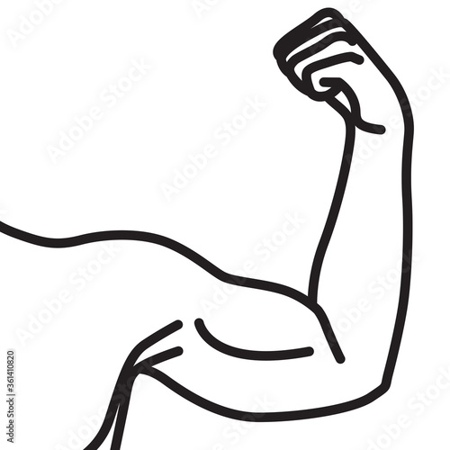 Powerful male arms with flexed biceps muscles. Linear vector illustration