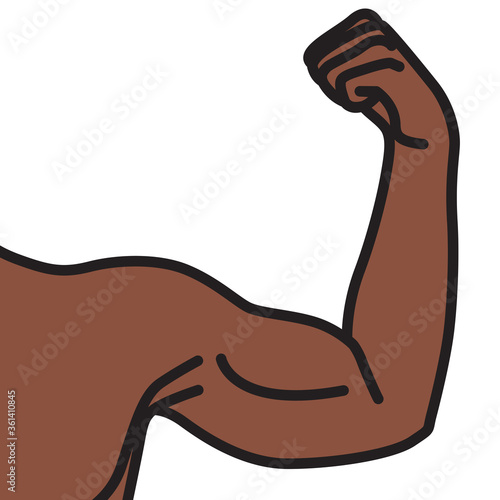 Powerful male arms with flexed biceps muscles. Linear vector illustration